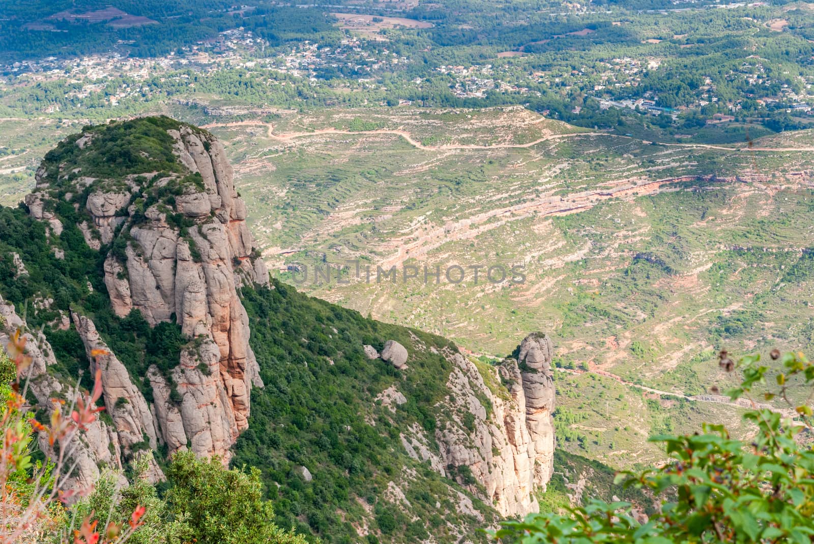 Breathtaking view to Montserrat mountain range on a sunny summer day near Barcelona, Catalonia, Spain