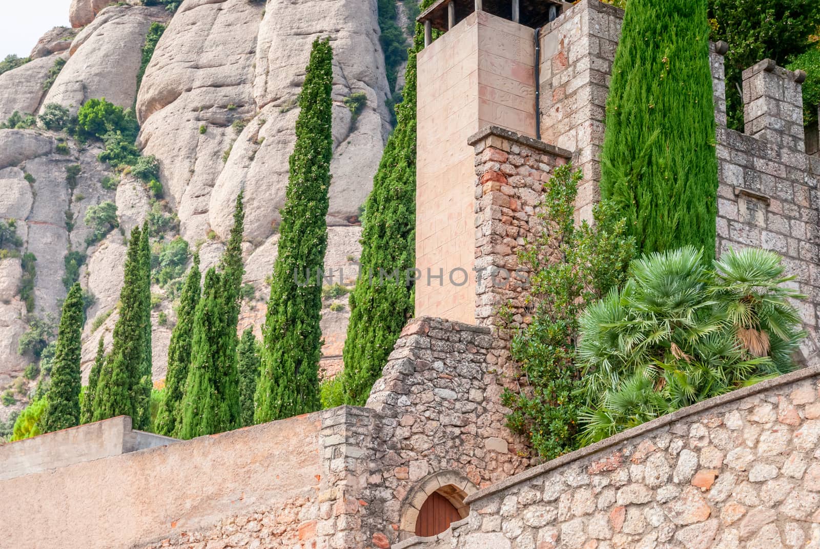 Santa Maria de Montserrat Abbey in Monistrol de Montserrat, Catalonia, Spain. Famous for the Virgin of Montserrat.