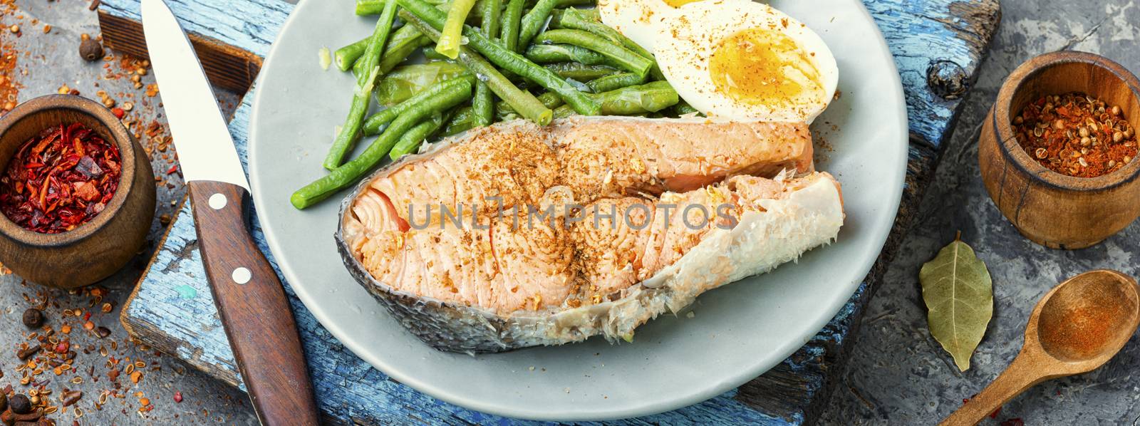 Boiled salmon steak by LMykola