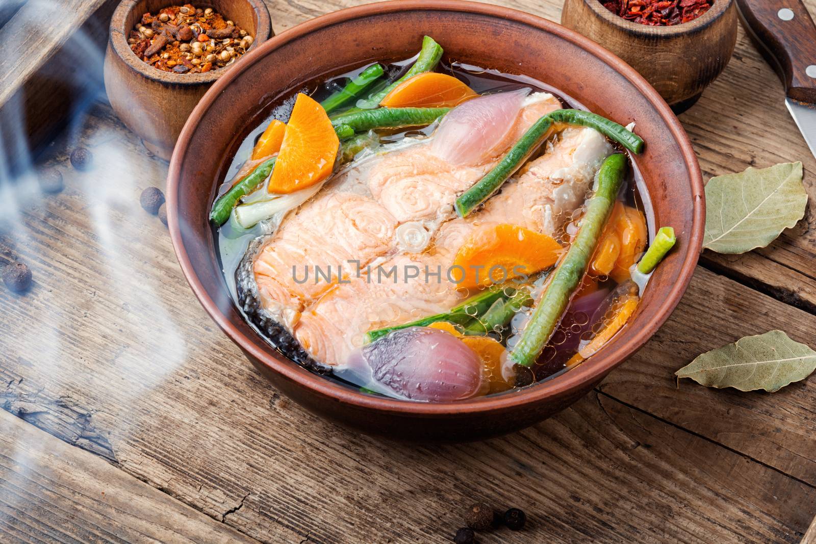 Appetizing dietary boiled salmon or trout.Boiled salmon fillet