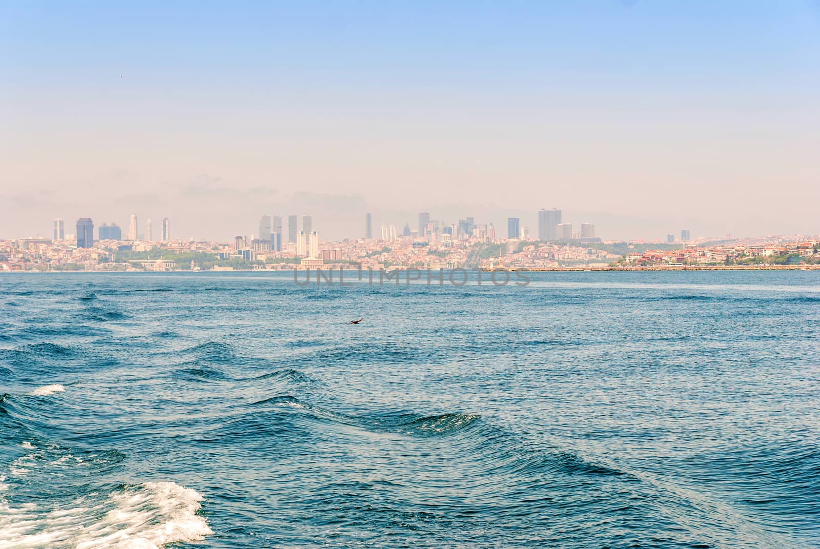 Istanbul city skyline. View from the Sea of Marmara sea cityscape with modern skyscrapers in business center