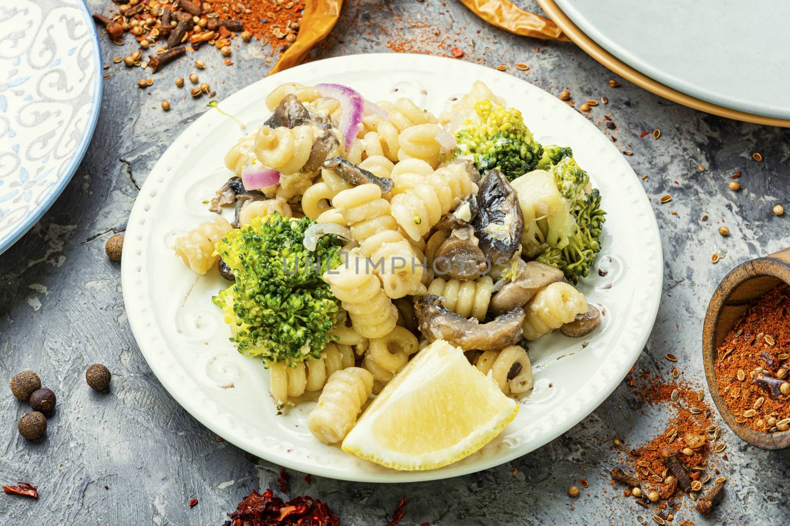 Plate of iItalian pasta with broccoli.Italian food