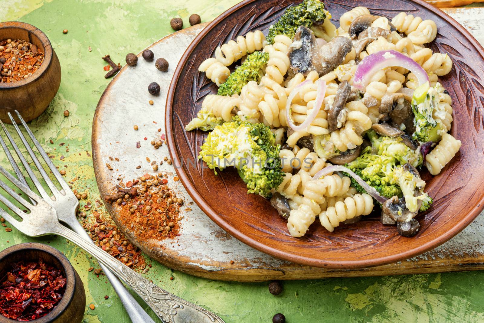 Plate of iItalian pasta with broccoli.Italian food