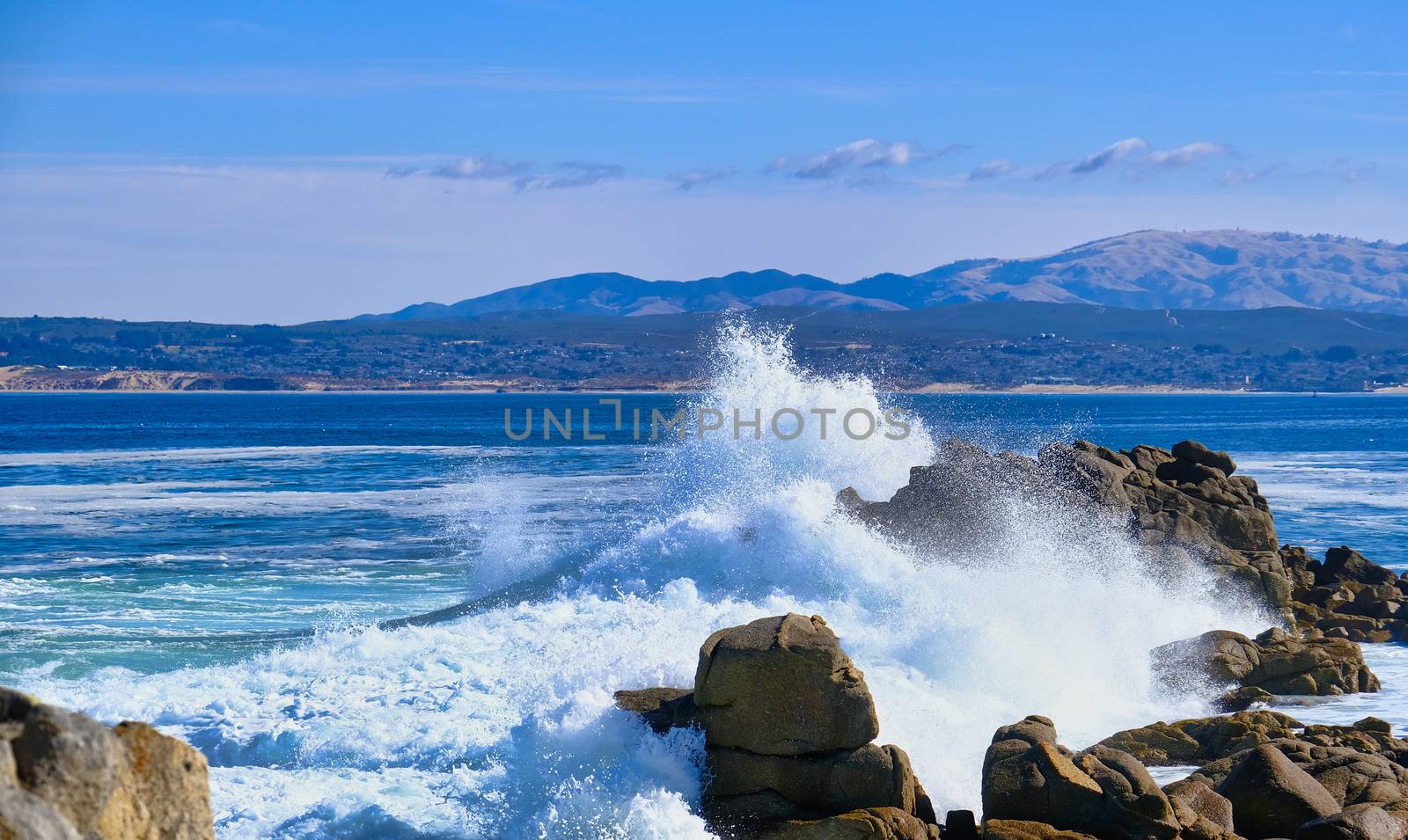 Surf Crashing on Pacific Rocks Near Monterey