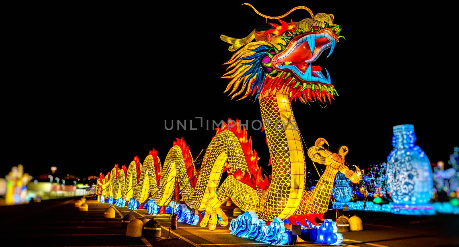 chinese dragon lantern festival panoramic night by LucaLorenzelli