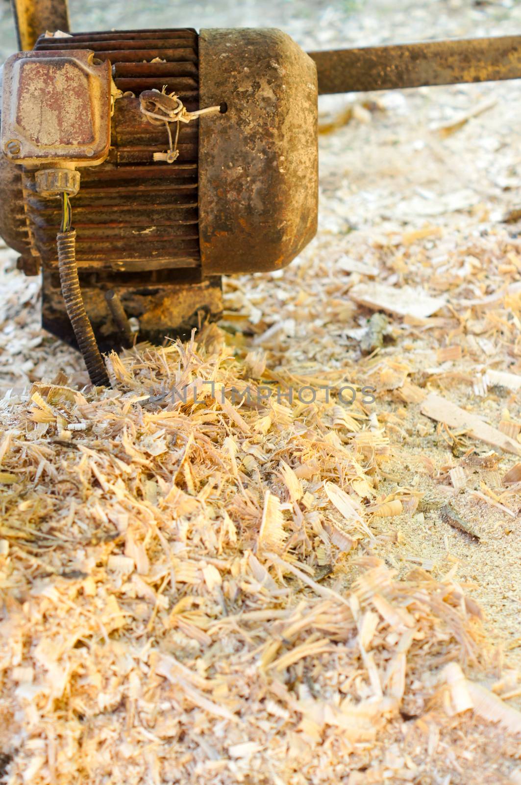 Wood chips Flakes and sawdust or fiber used as raw materials in the production of wood pellets background. by Adamchuk