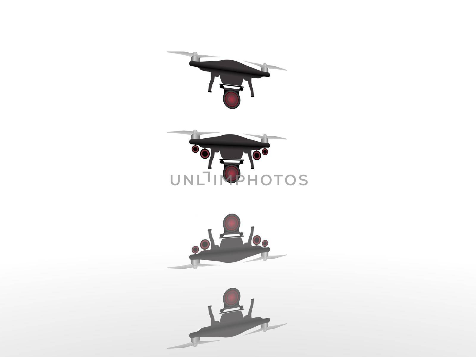 white camera drone on white background - 3d rendering