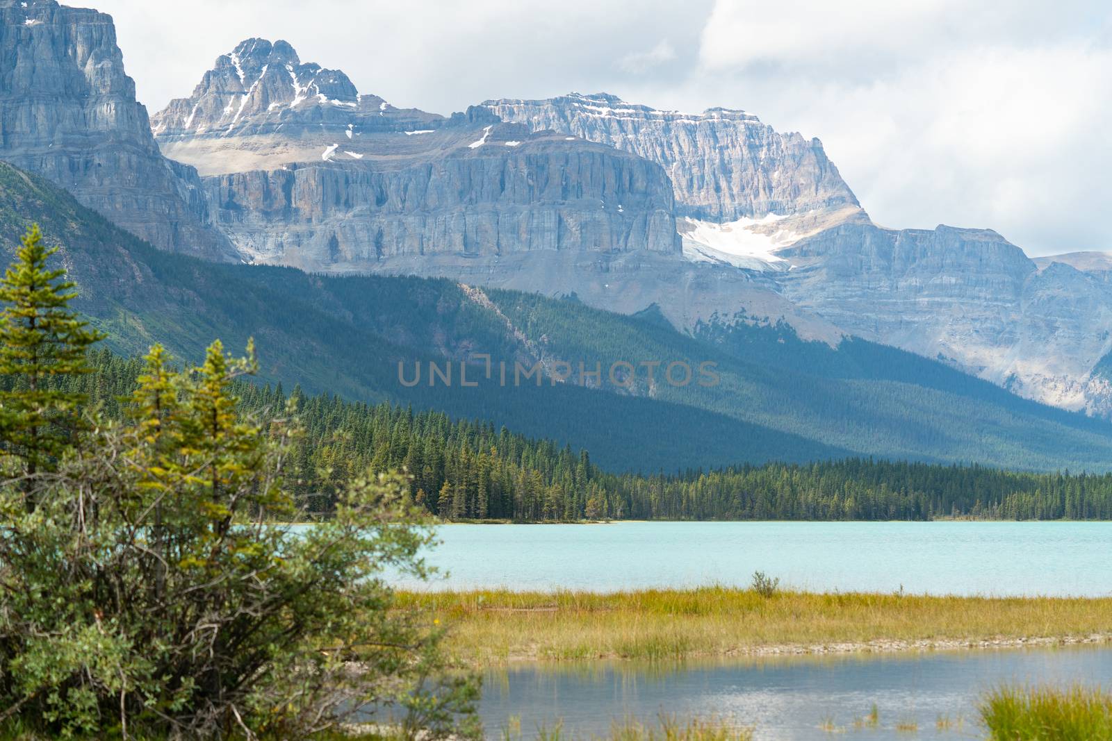 Panoramic image of the Waterfowl Lakes, Banff National Park, Icefield Parkway, Alberta, Canada
