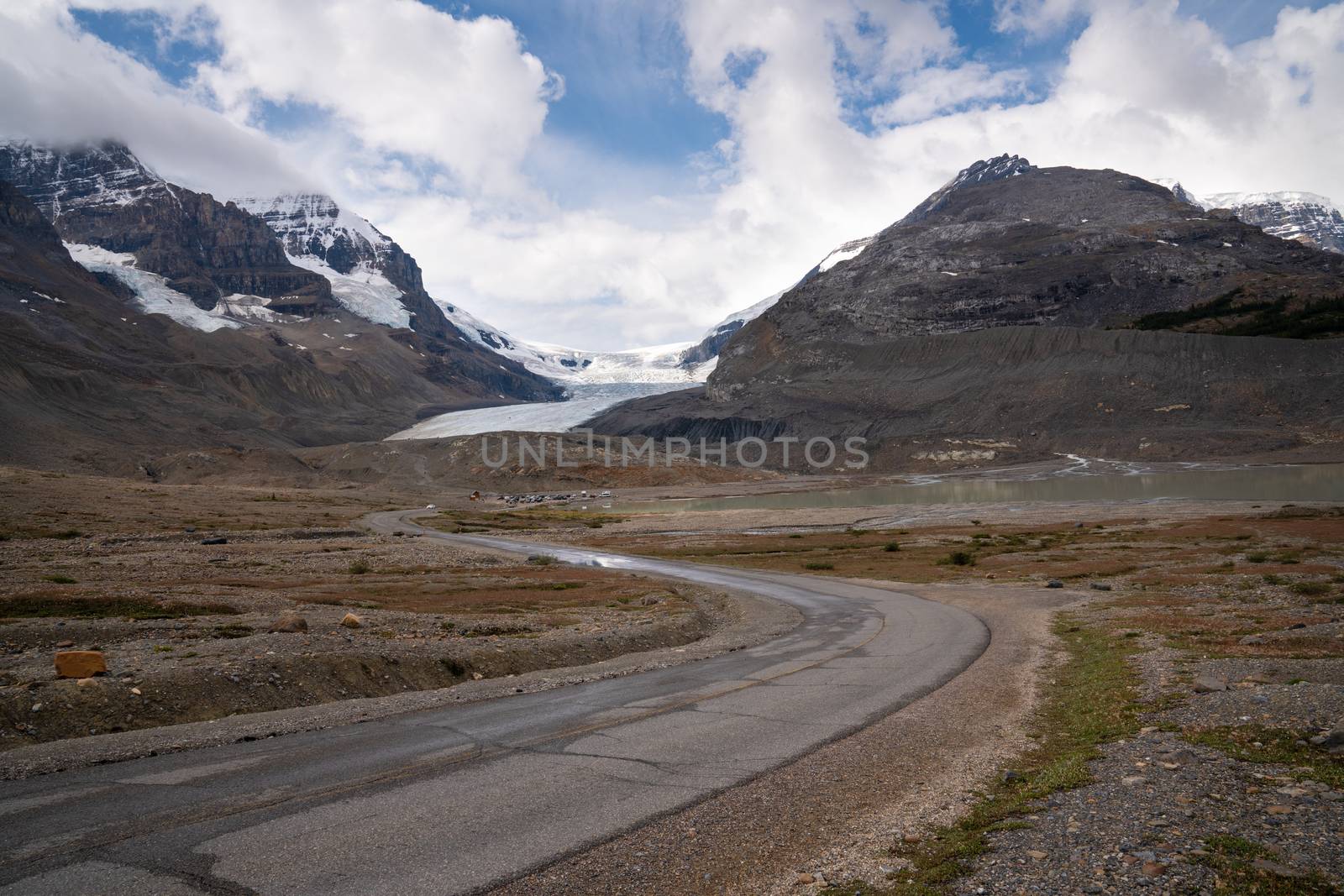 Panoramic image of the Columbia Icefield, Icefield Parkway, Jasper National Park, Alberta, Canada