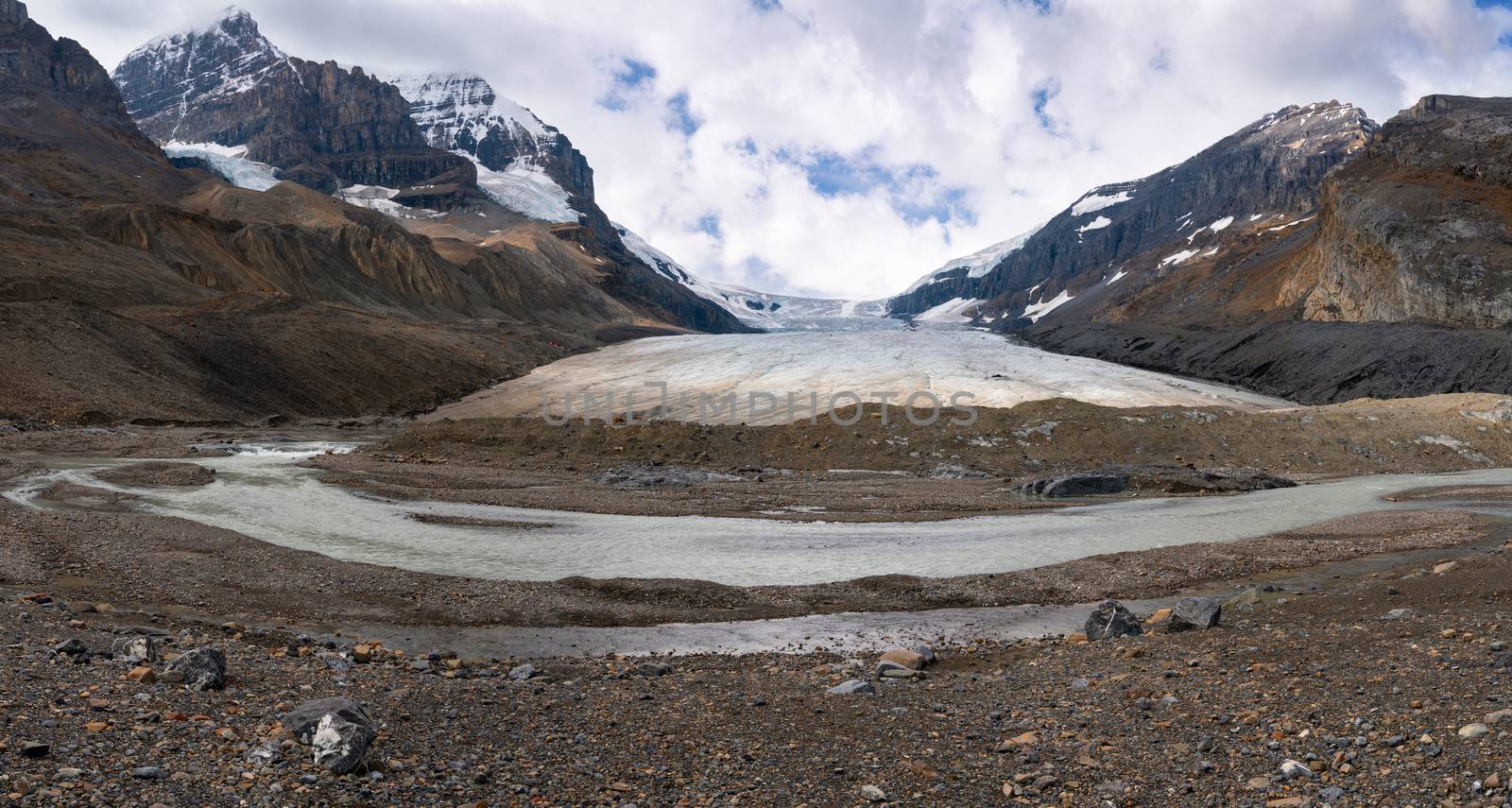 Panoramic image of the Columbia Icefield, Icefield Parkway, Jasper National Park, Alberta, Canada