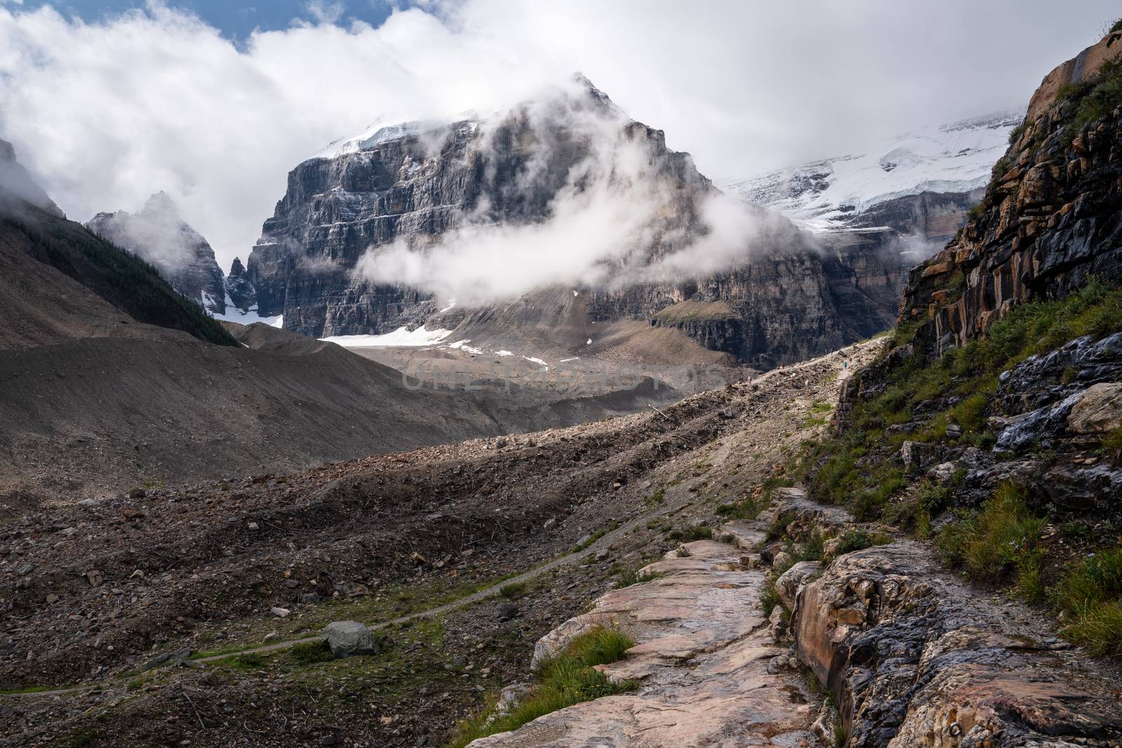 Hiking trail within the Rocky Mountains close to Lake Louise, Banff National Park, Alberta, Canada