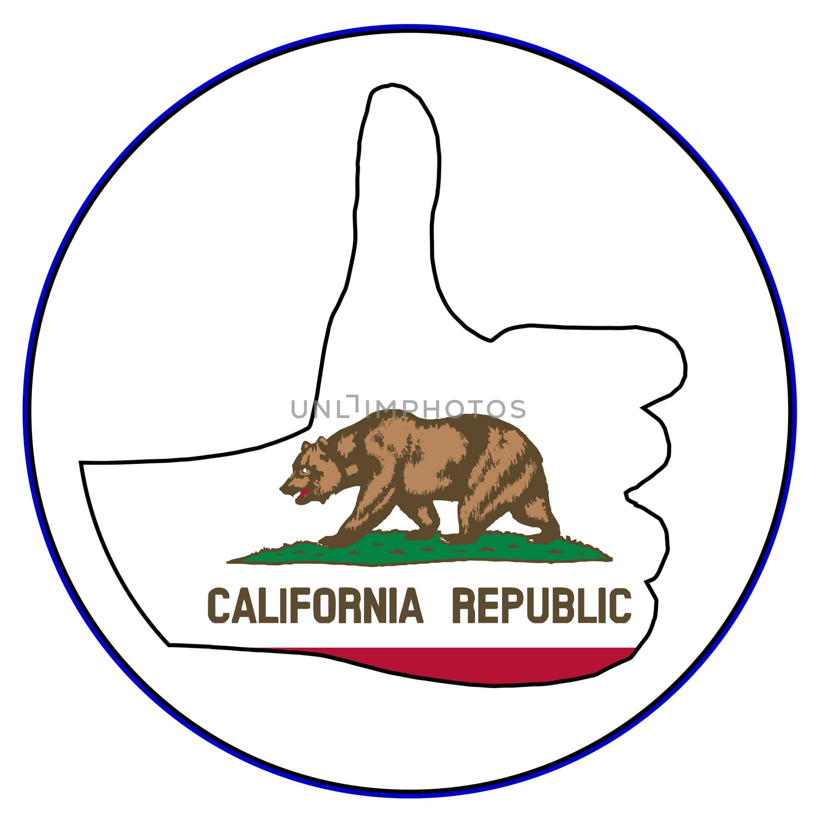 A California Flag hand giving the thumbs up sign all over a white background