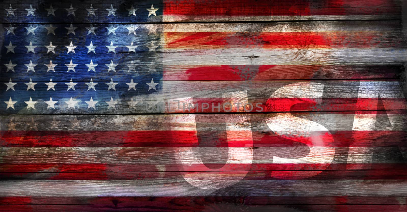 Grunge USA flag on a wood surface