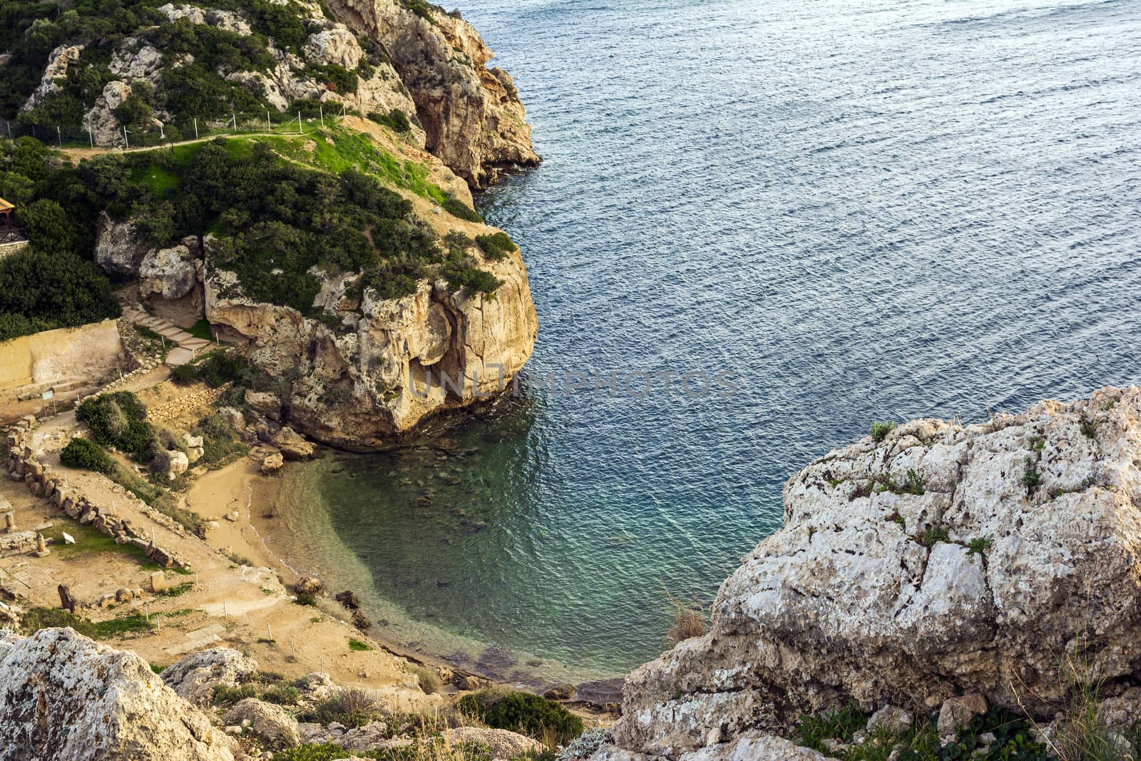 Ancient place Hraion Paradise Beach at Greece