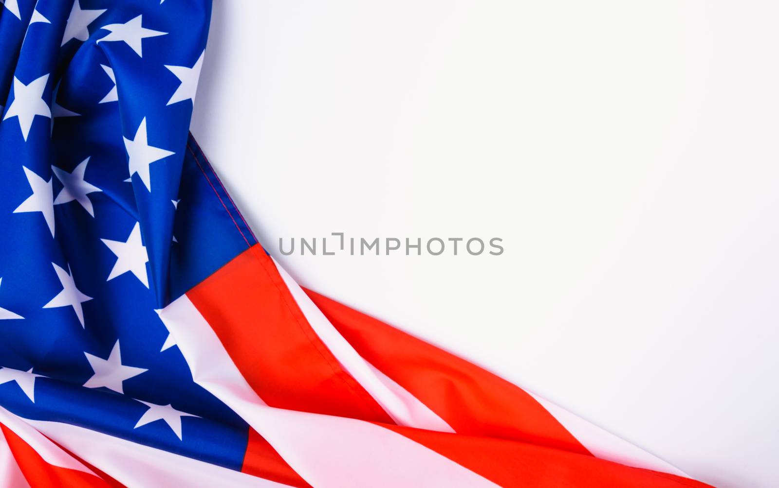 Martin luther king day, flat lay top view, American flag on white background with copy space for your text