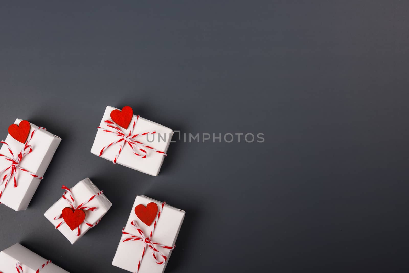 Valentine's day Concept, flat lay top view, White Gift Box and R by Sorapop