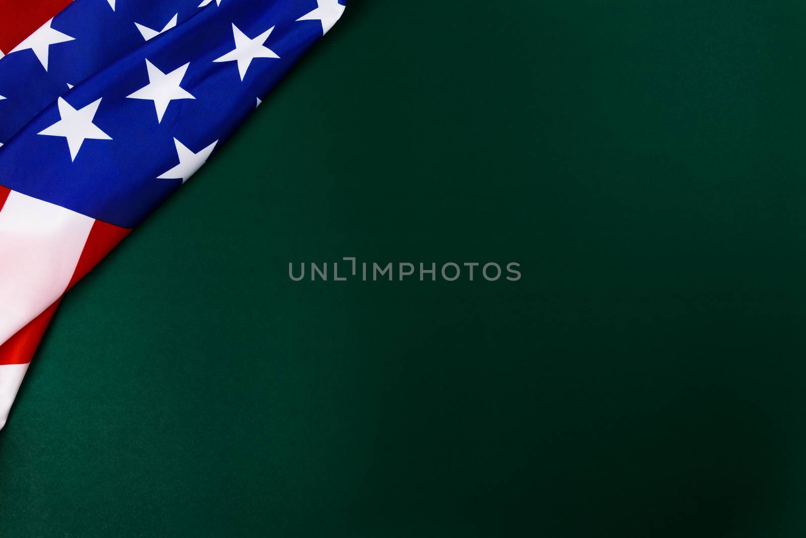President's Day Concept, flat lay top view, America Flag on Olive green background with copy space for your text