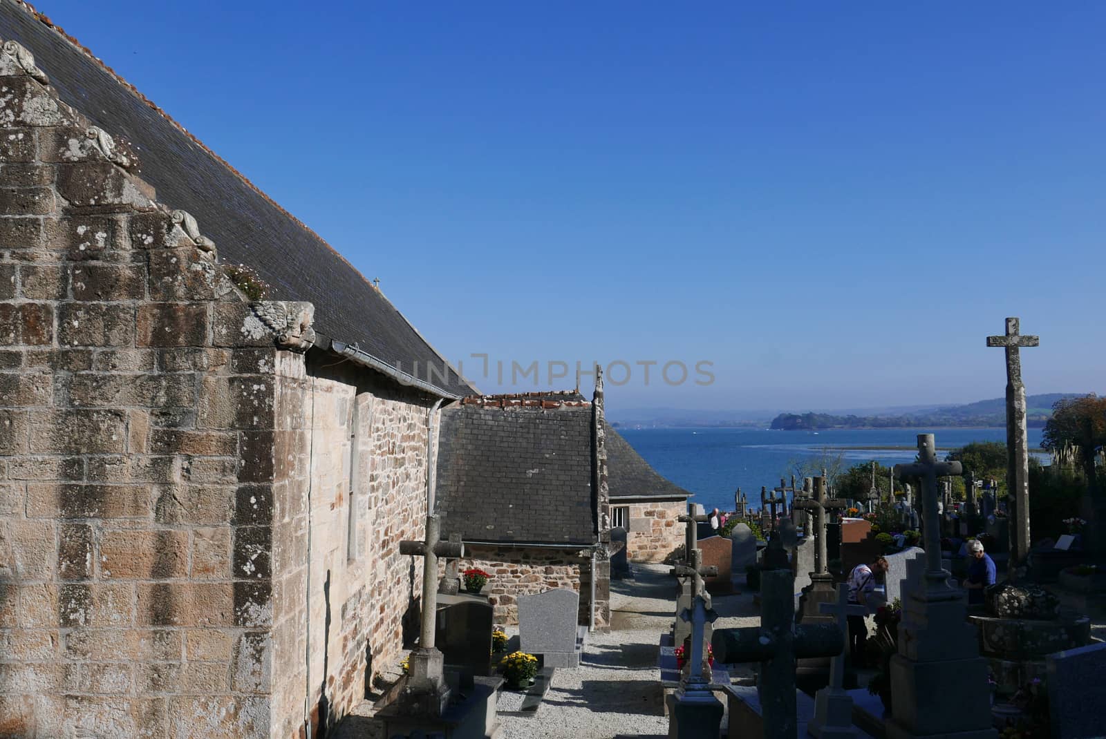 Landevenec church in finistere. Discovery of Brittany, France.