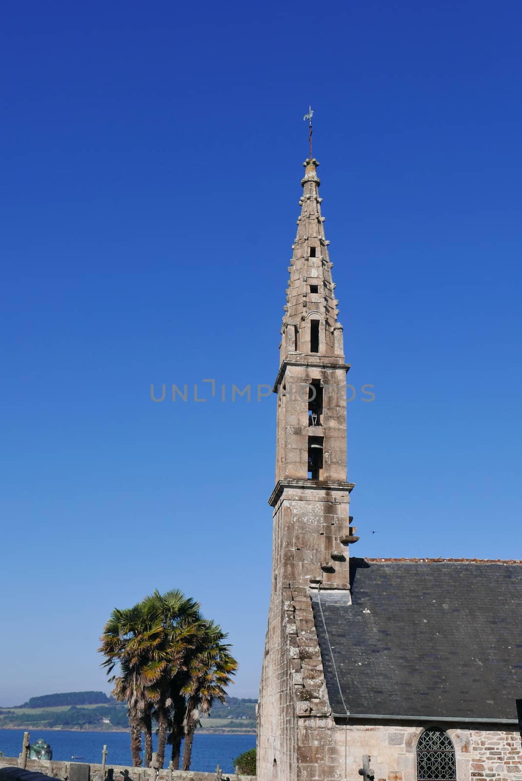 Landevenec church in finistere. Discovery of Brittany, France.