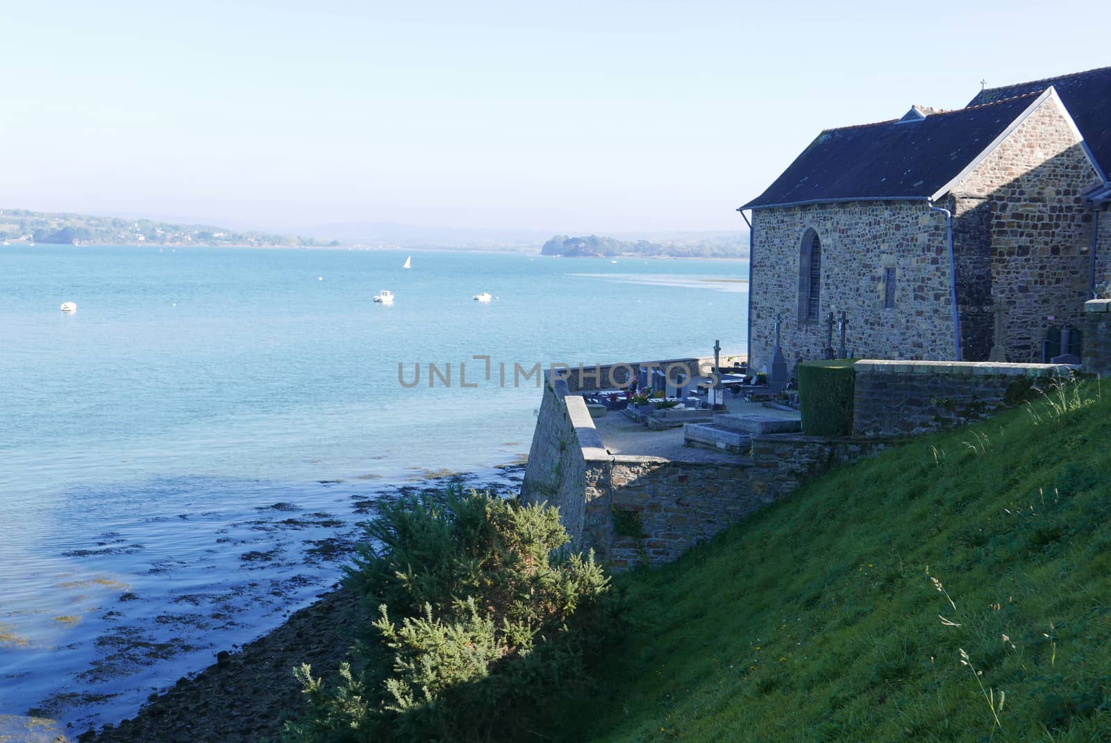 Landevenec church in finistere. Discovery of Brittany, France.