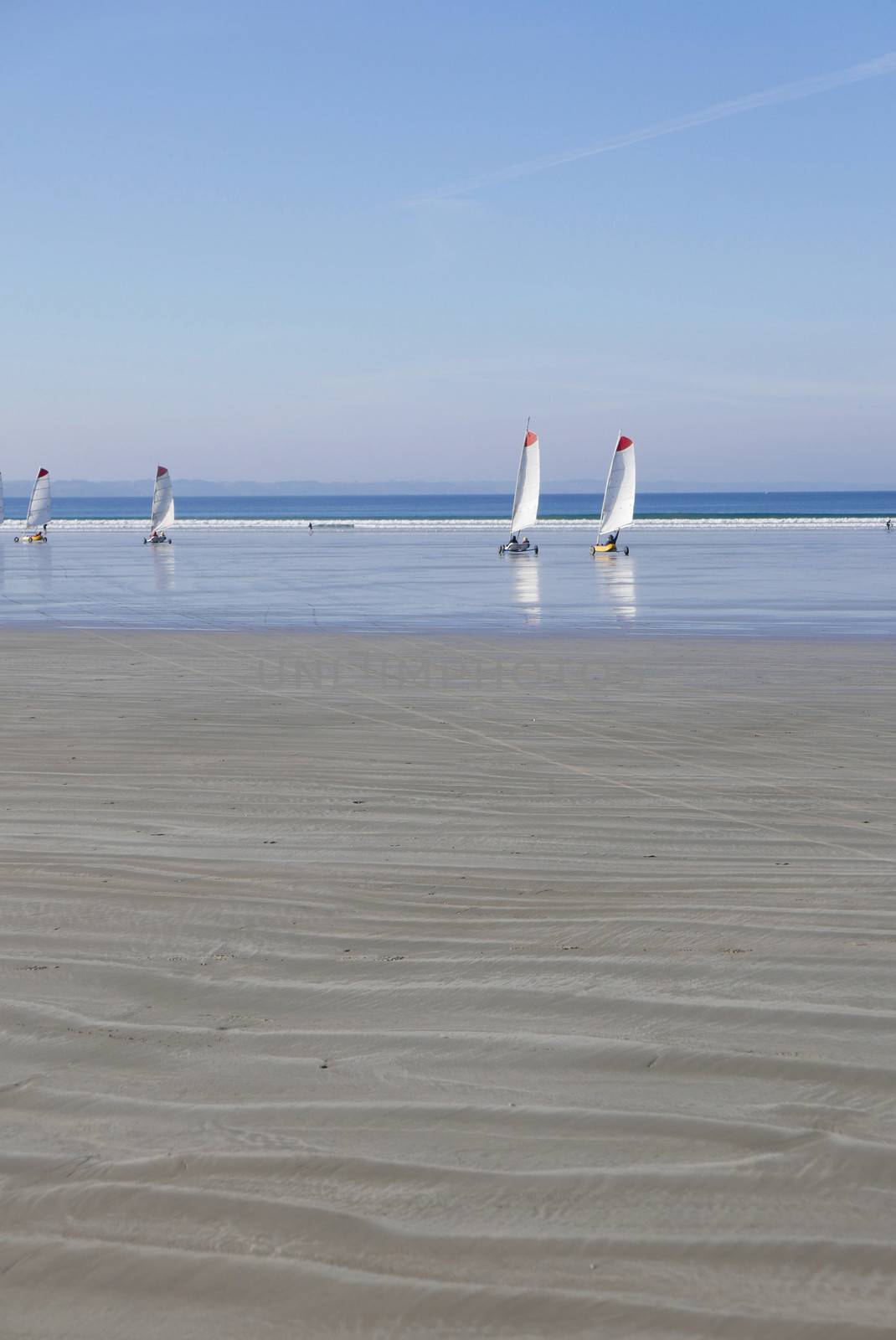 sand yachting on the beach of Pentrez in finistere. sandy beach in Brittany