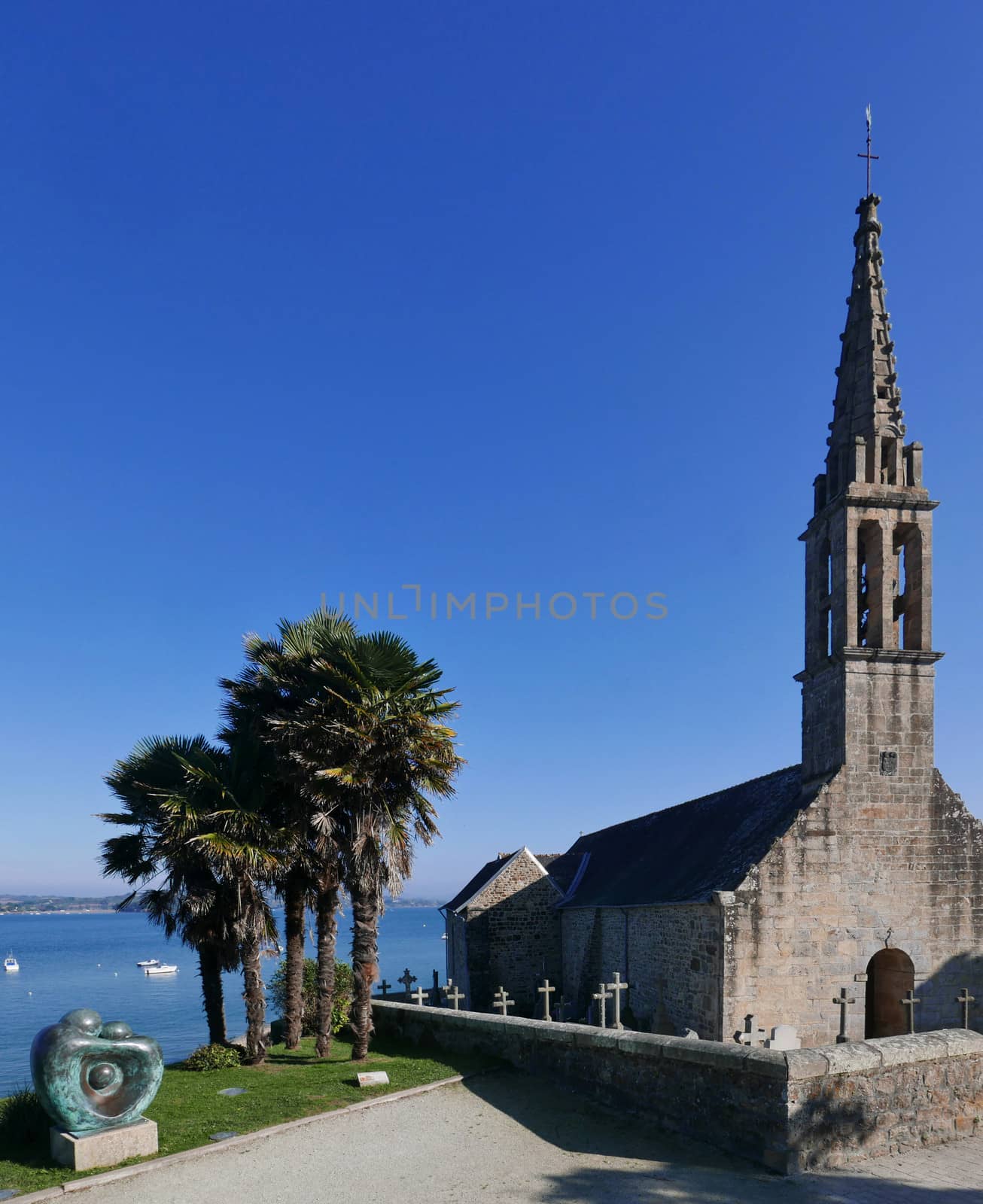 Landevenec church in finistere. Discovery of Brittany, France.