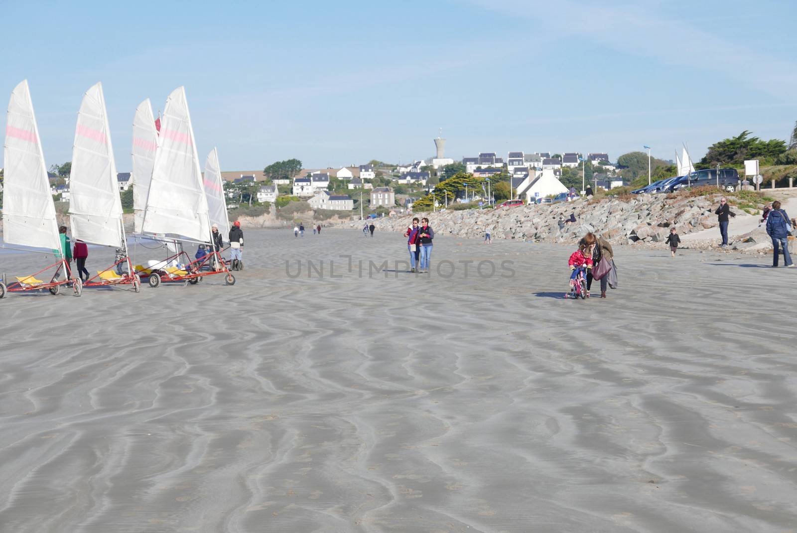 sand yachting on the beach of Pentrez in finistere. sandy beach in Brittany