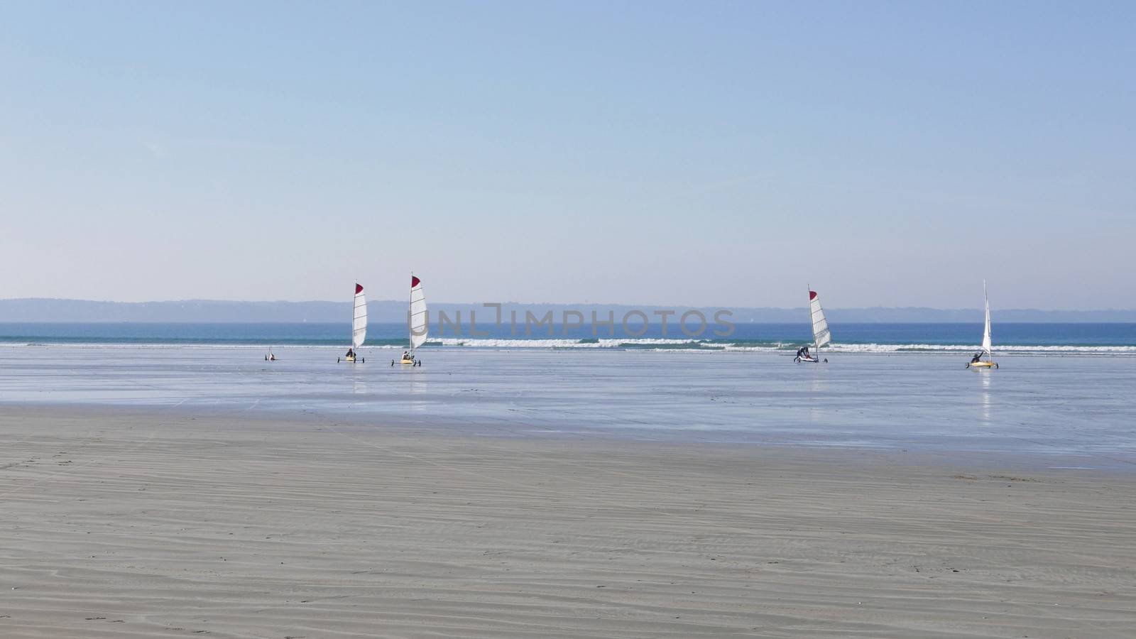 sand yachting on the beach of Pentrez in finistere. sandy beach in Brittany
