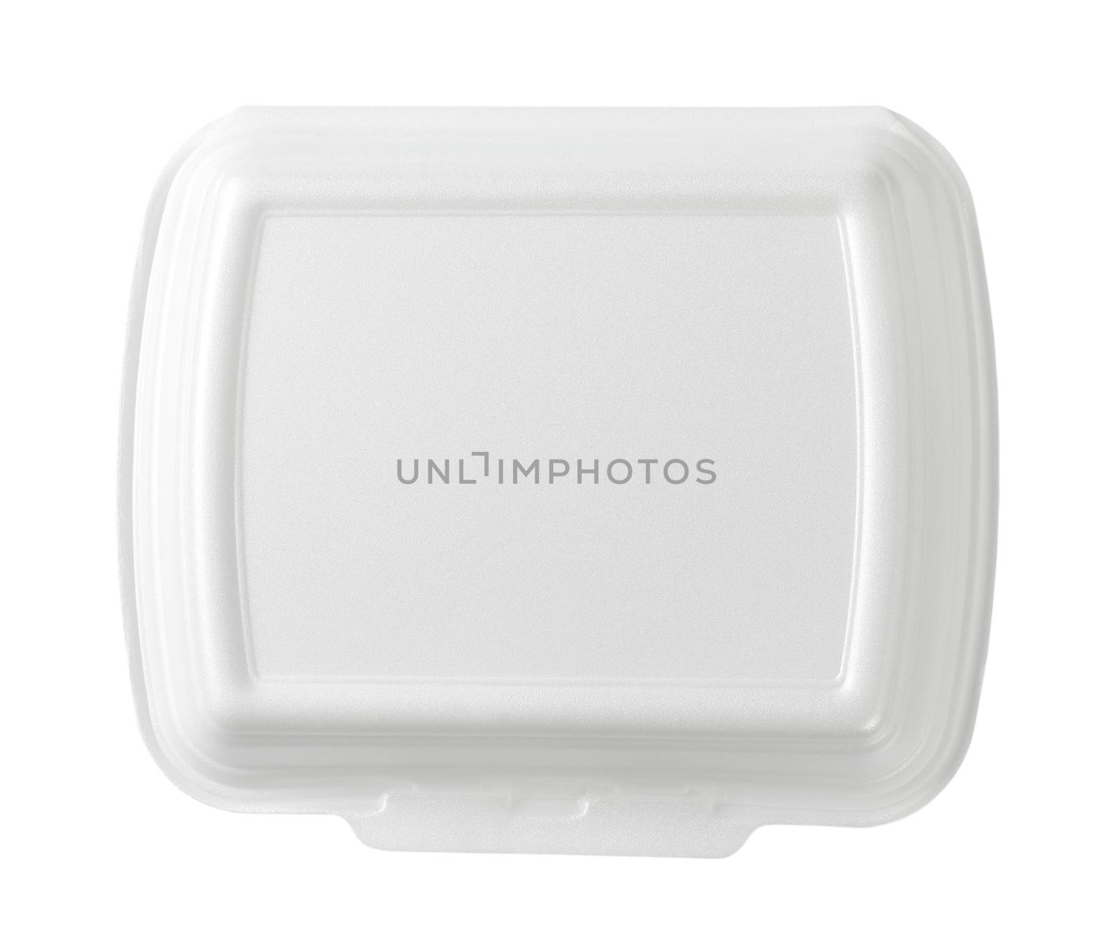 white polystyrene fast food box on white background