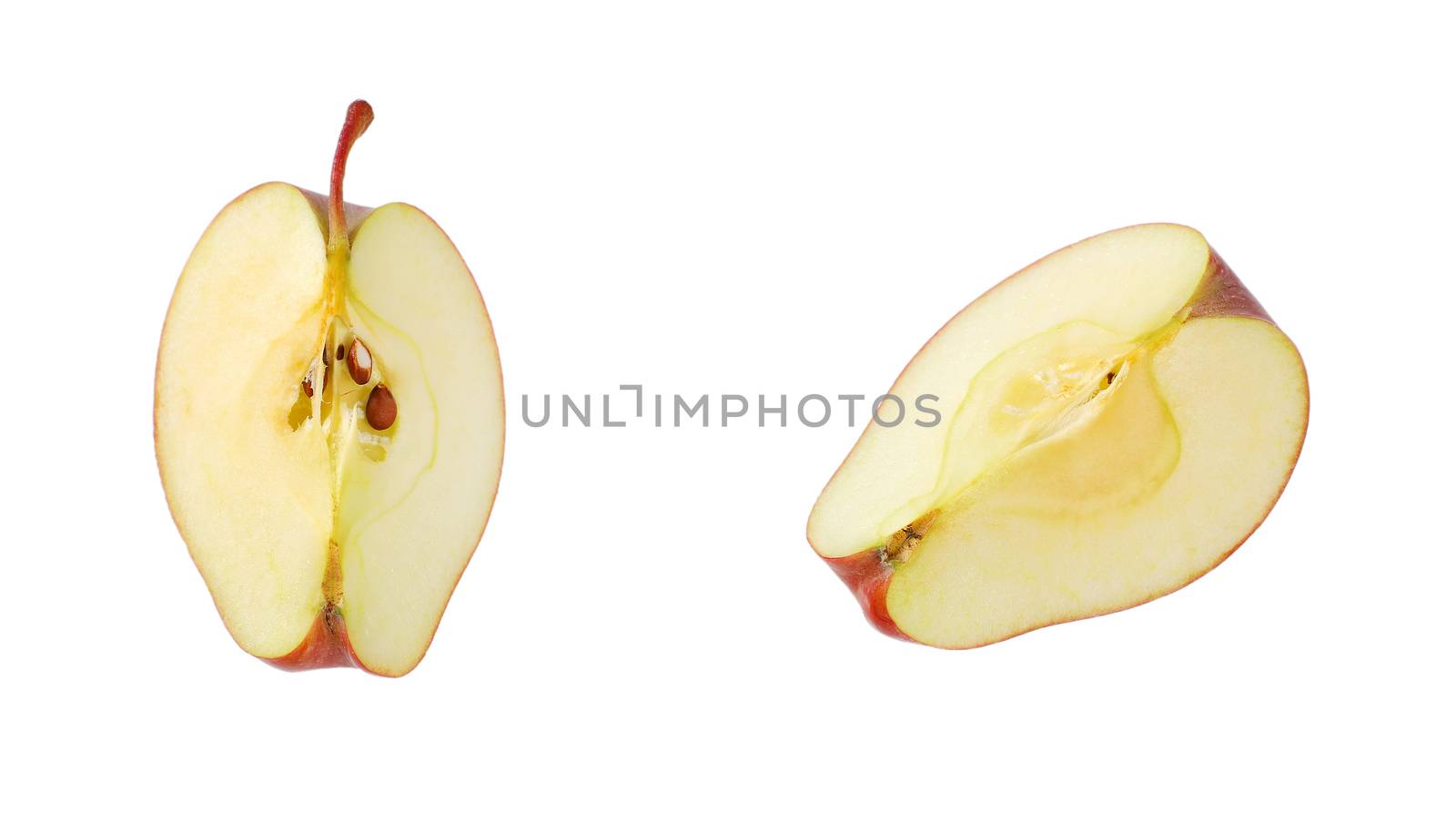 red apple wedges on white background