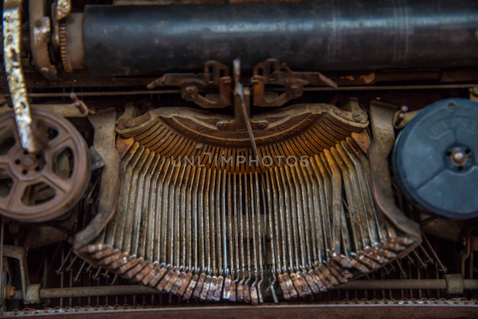 Keyboard of an old typewriter.worn-out,obsolete