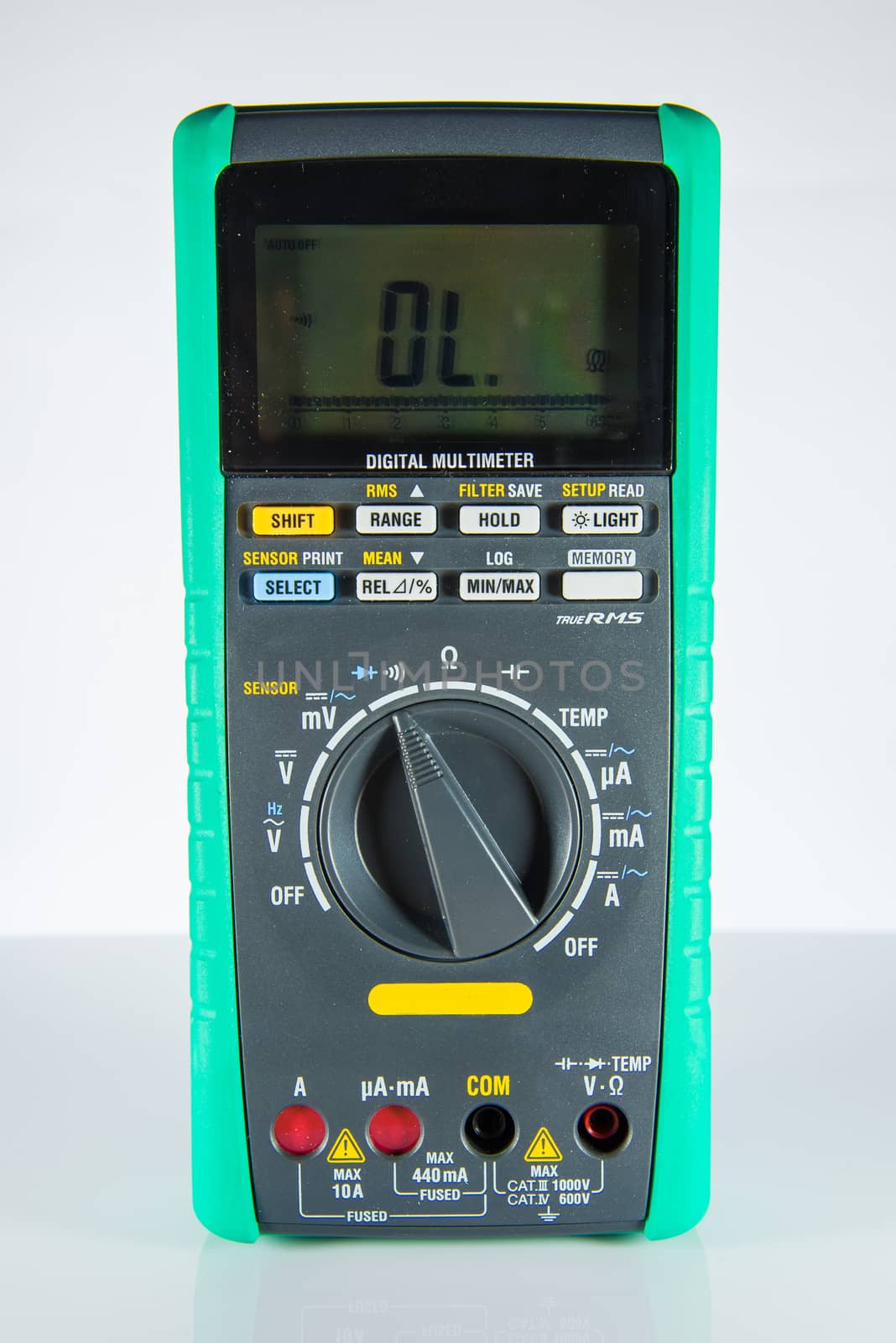 Electric multimeter on white background
