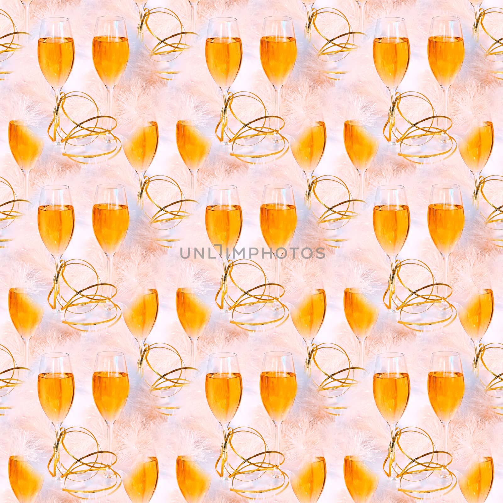 Seamless abstract festive white background with glasses of yellow wine.