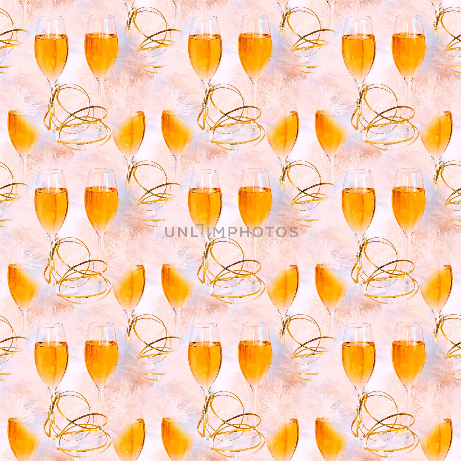 Seamless abstract festive white background with glasses of yellow wine.