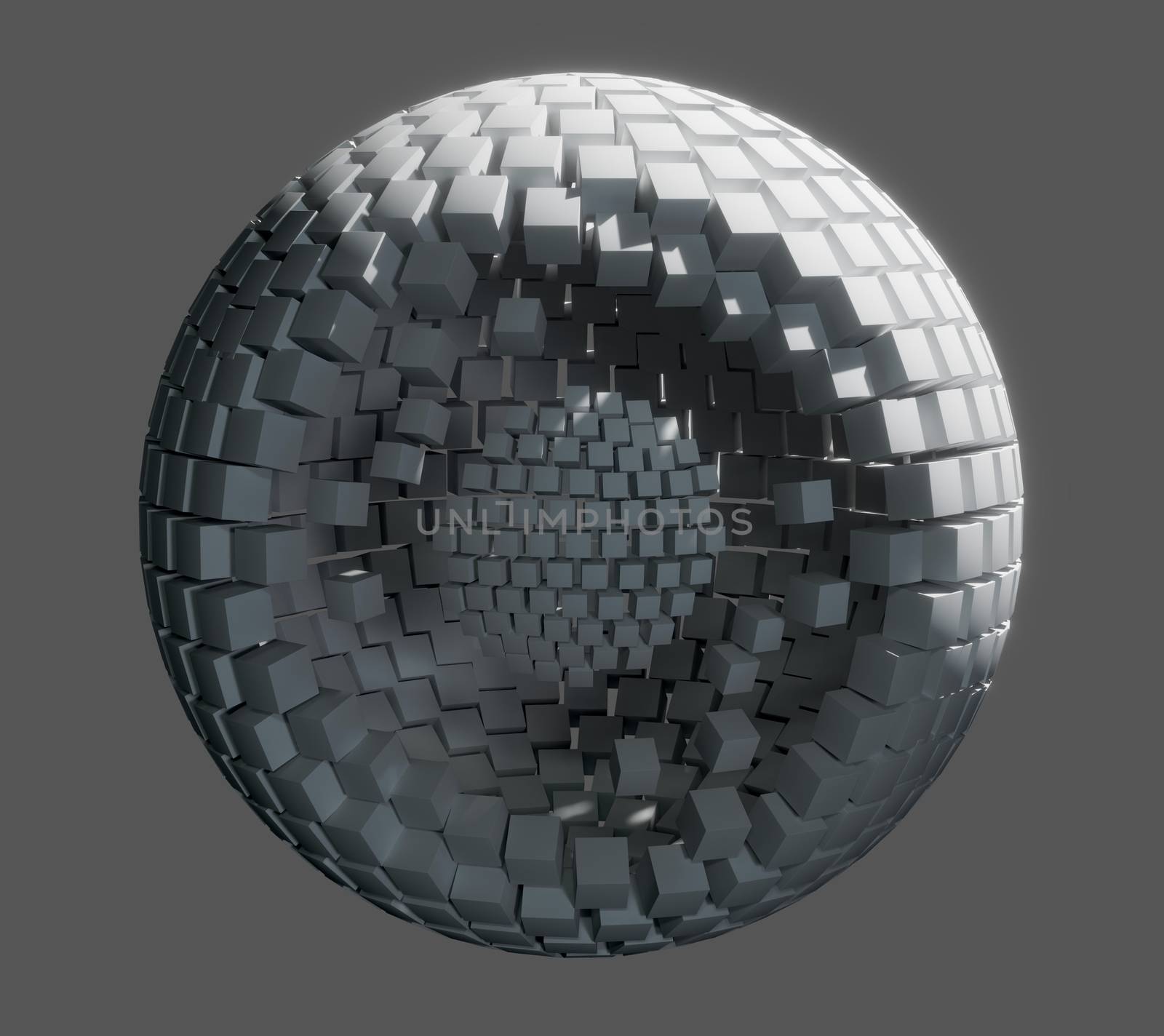 Abstract technology sphere consist of small cubes. 3D illustration
