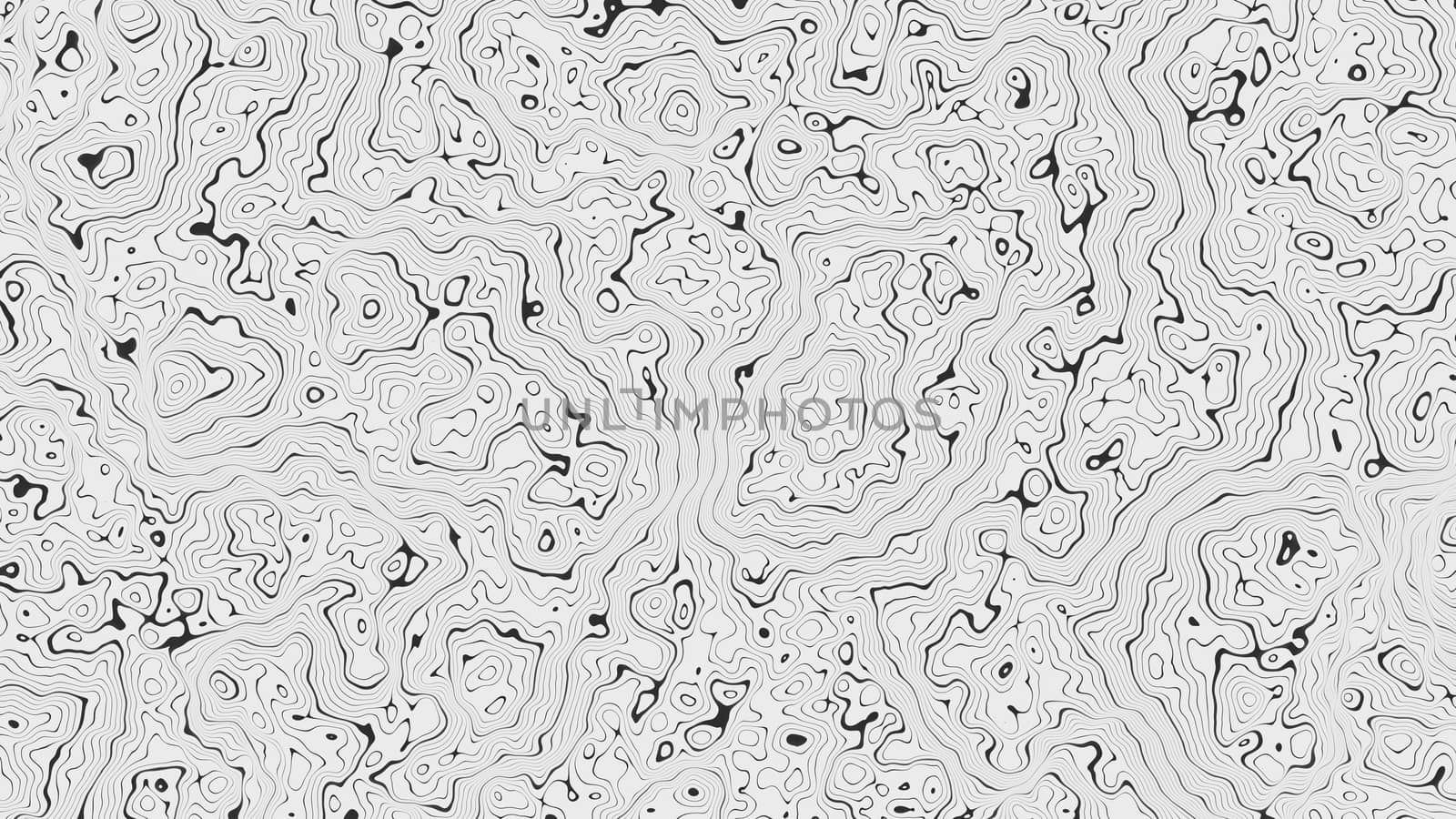 Abstract texture that looks like a topographical map. Black lines on a white background. 3D illustration