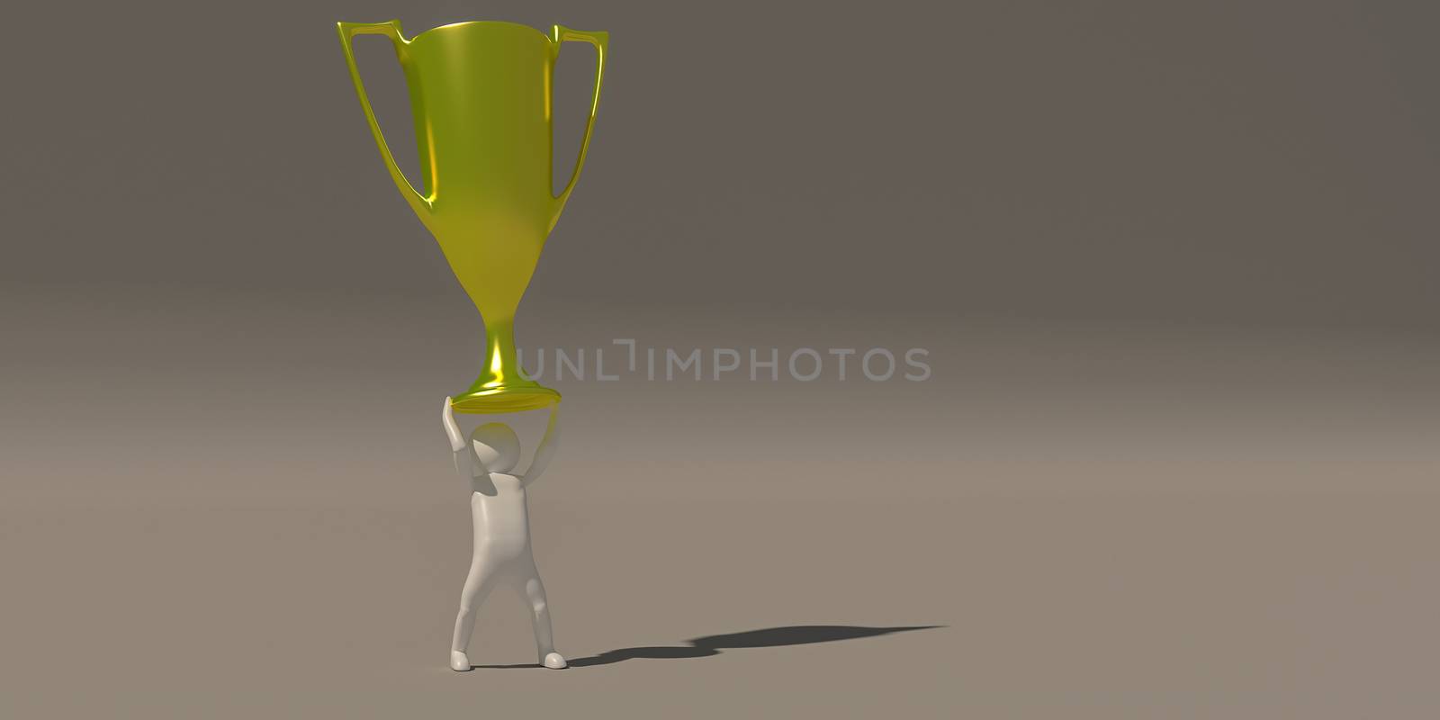 3d rendering, A white characters who have received a gold trophy