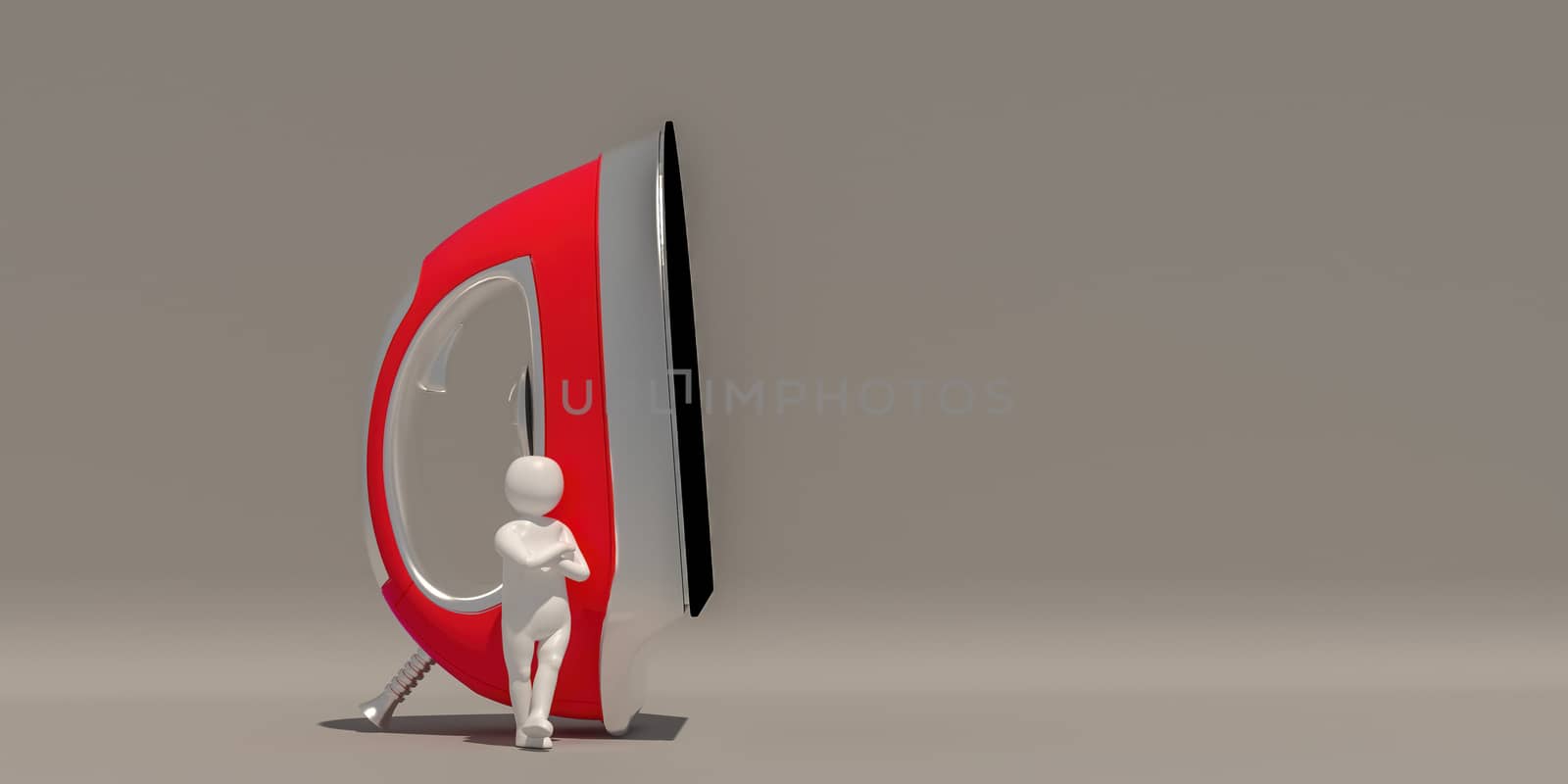 3d rendering, White character and red iron. Includes a selection path.