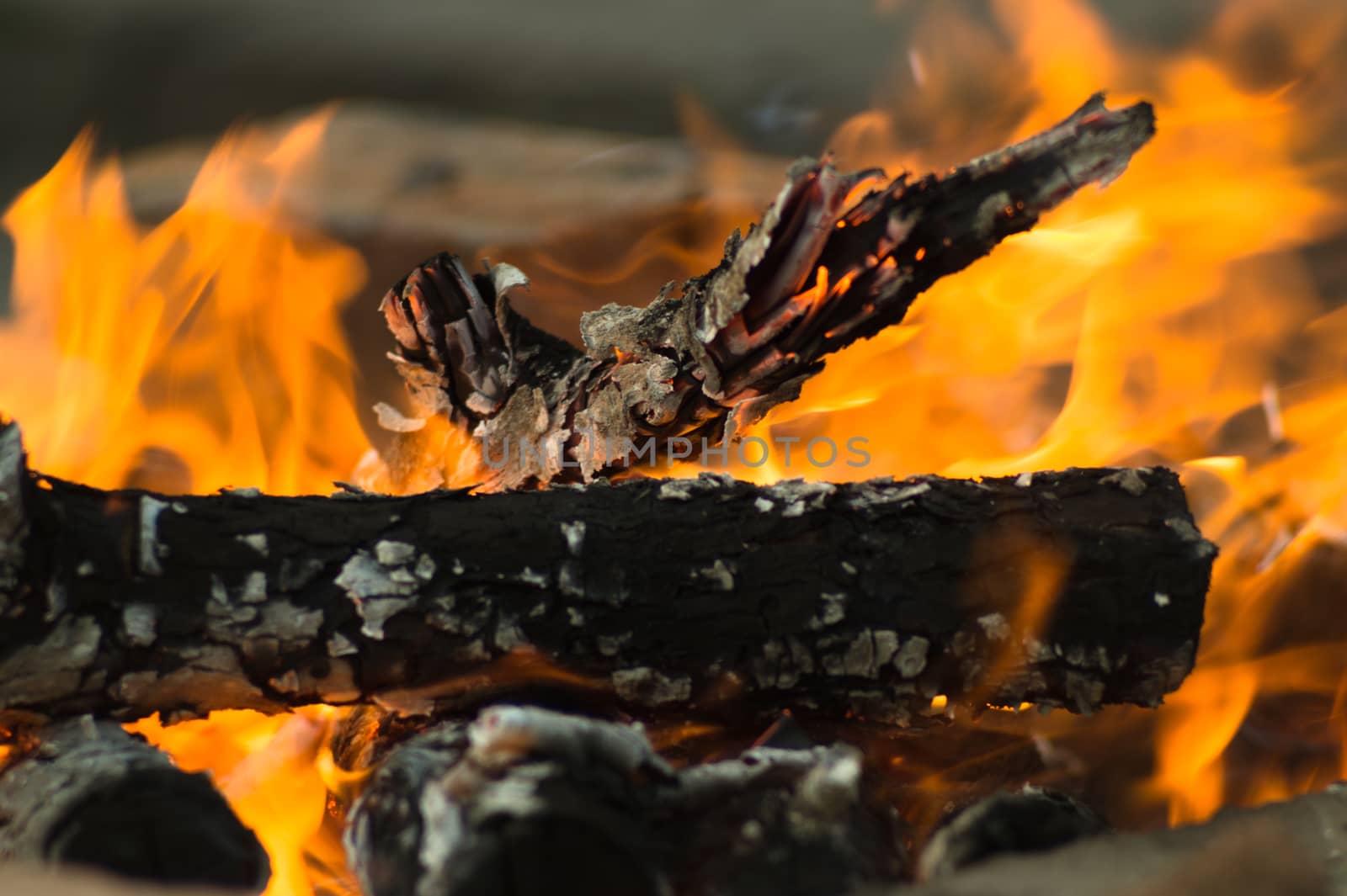 A big red bonfire closeup