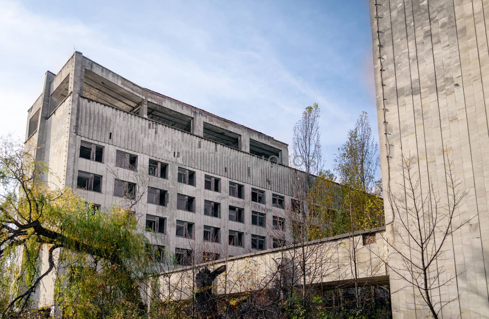 old abandoned hotel in the empty city of Chernobyl without people in Ukraine