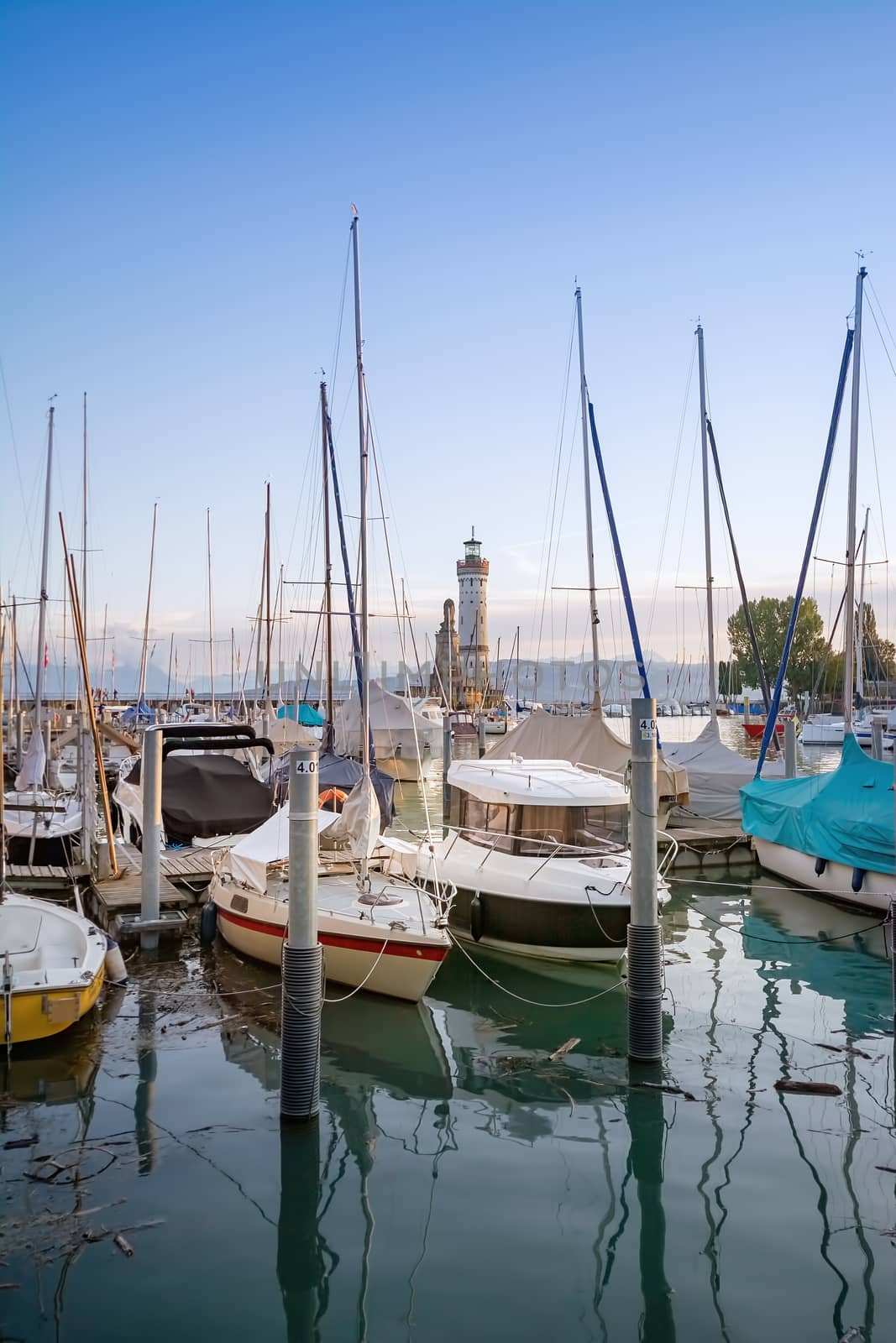 Moored yachts on Bodensee (Lake Constance) in Lindau, Germany