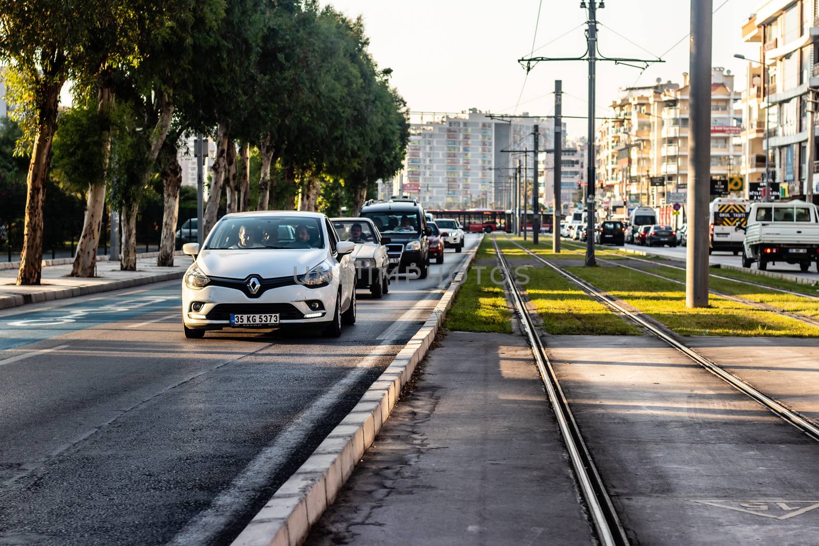 good looking wide cityscape shoot from turkey - there is cars and rails for tramway. photo has taken at izmir/turkey.