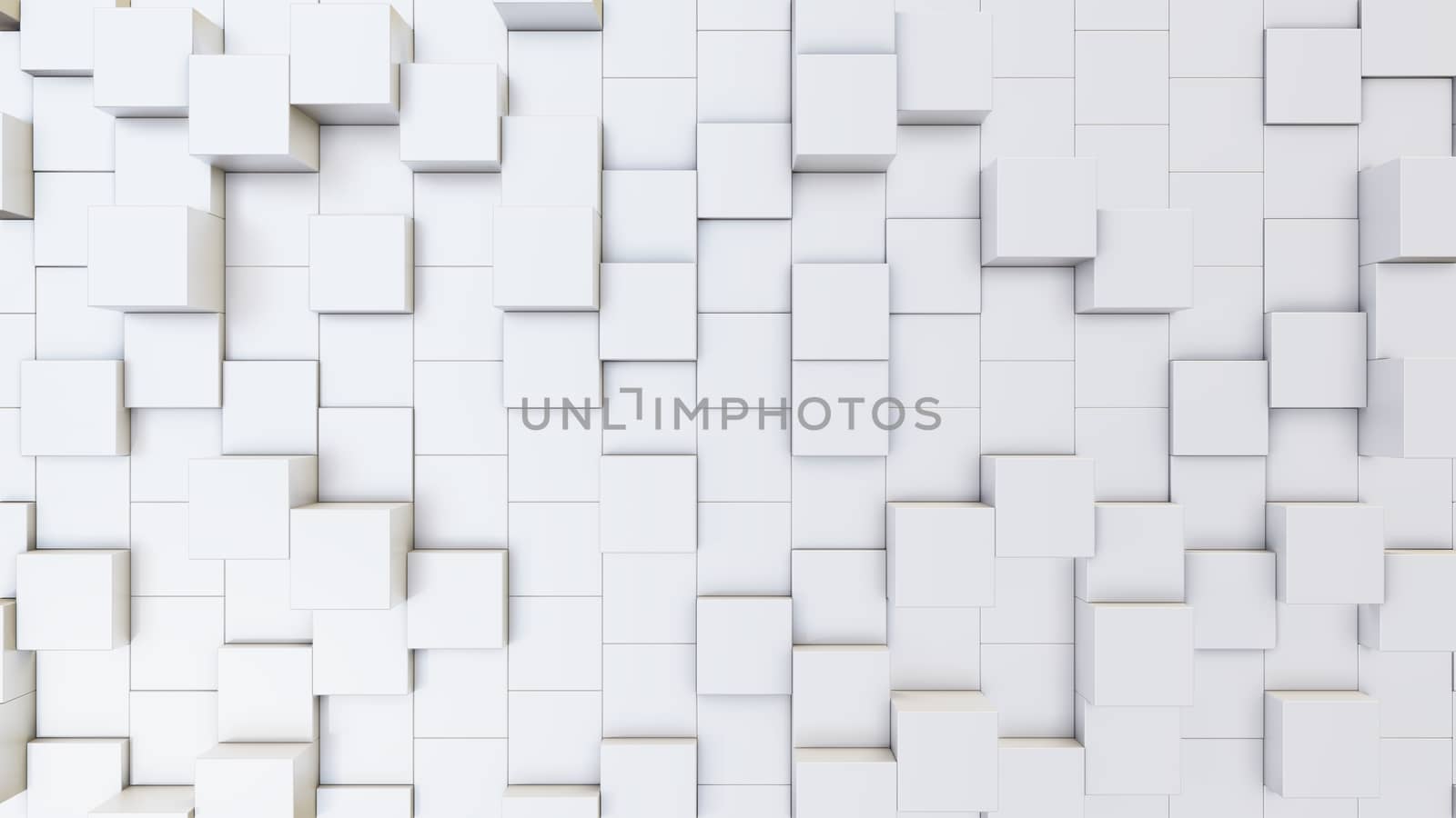 Abstract 3D illustration of white cubes background. Random displacement. Good background