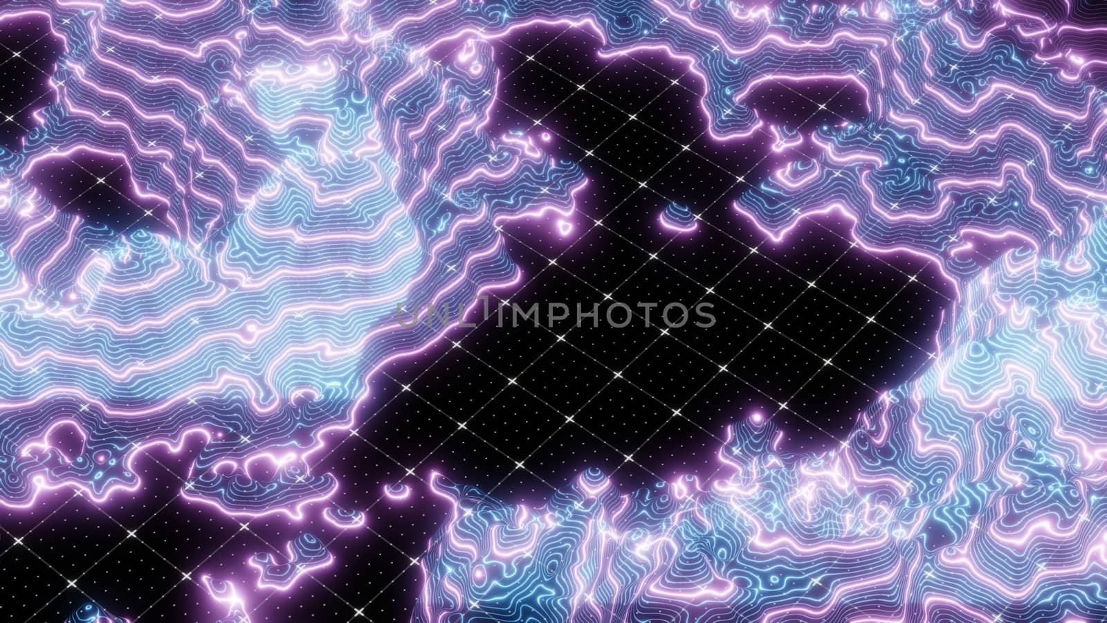 Abstract technological image of glowing topographical map. The concept of digital data. 3D illustration