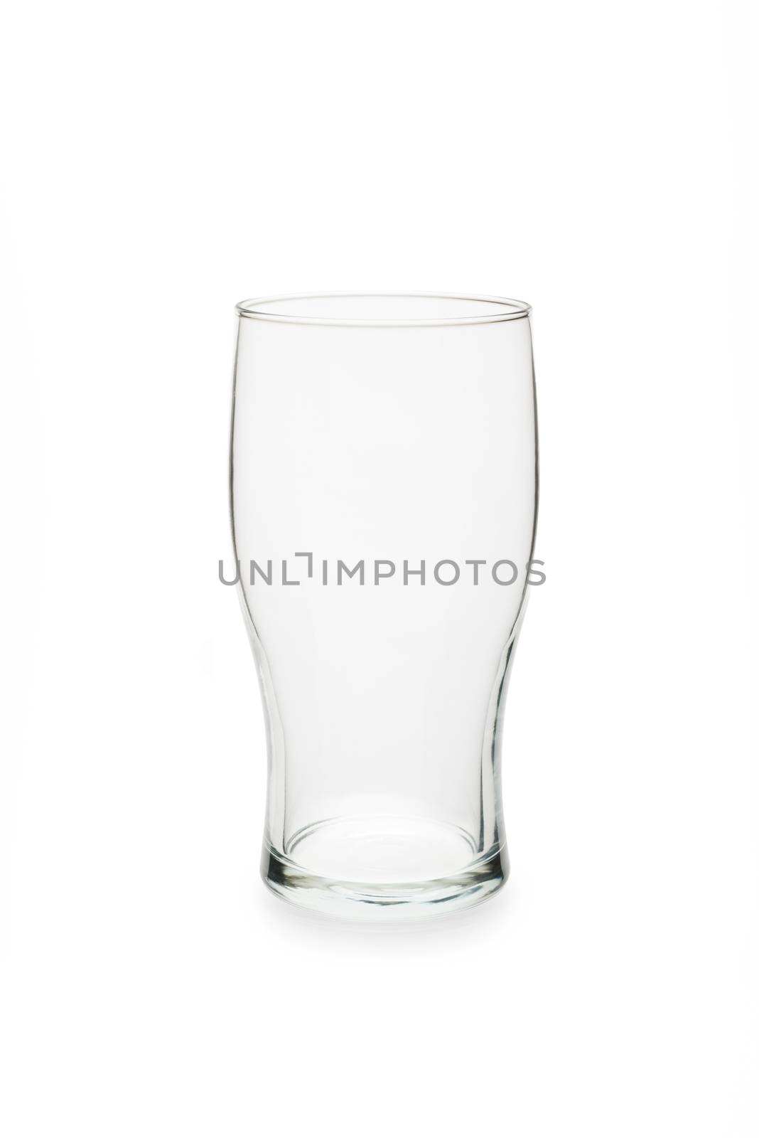 Empty pint glass isolated against white background.