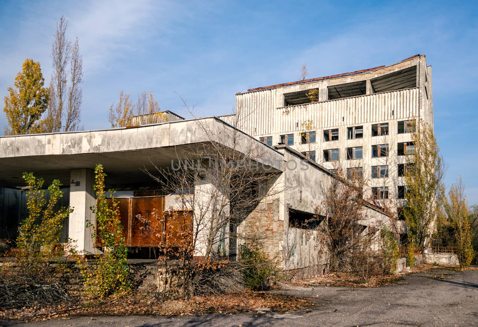 old abandoned hotel in the empty city of Chernobyl without people in Ukraine