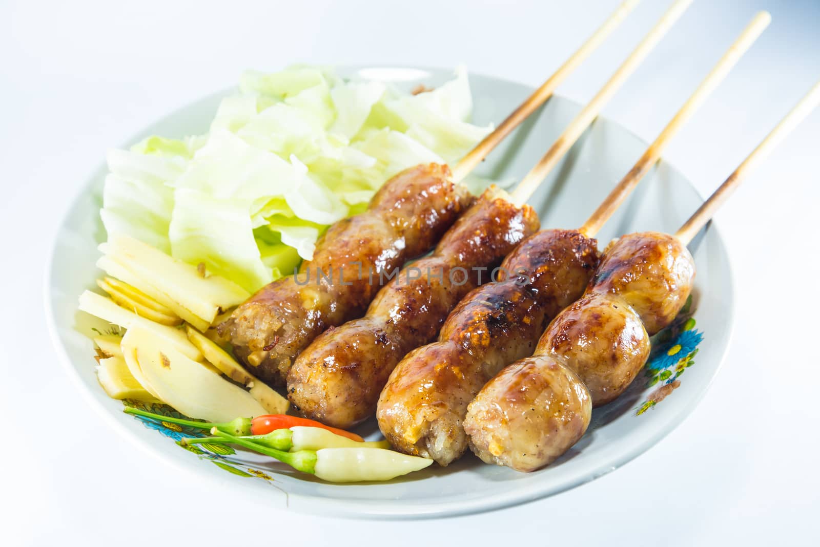sausage on white background, Thai food
