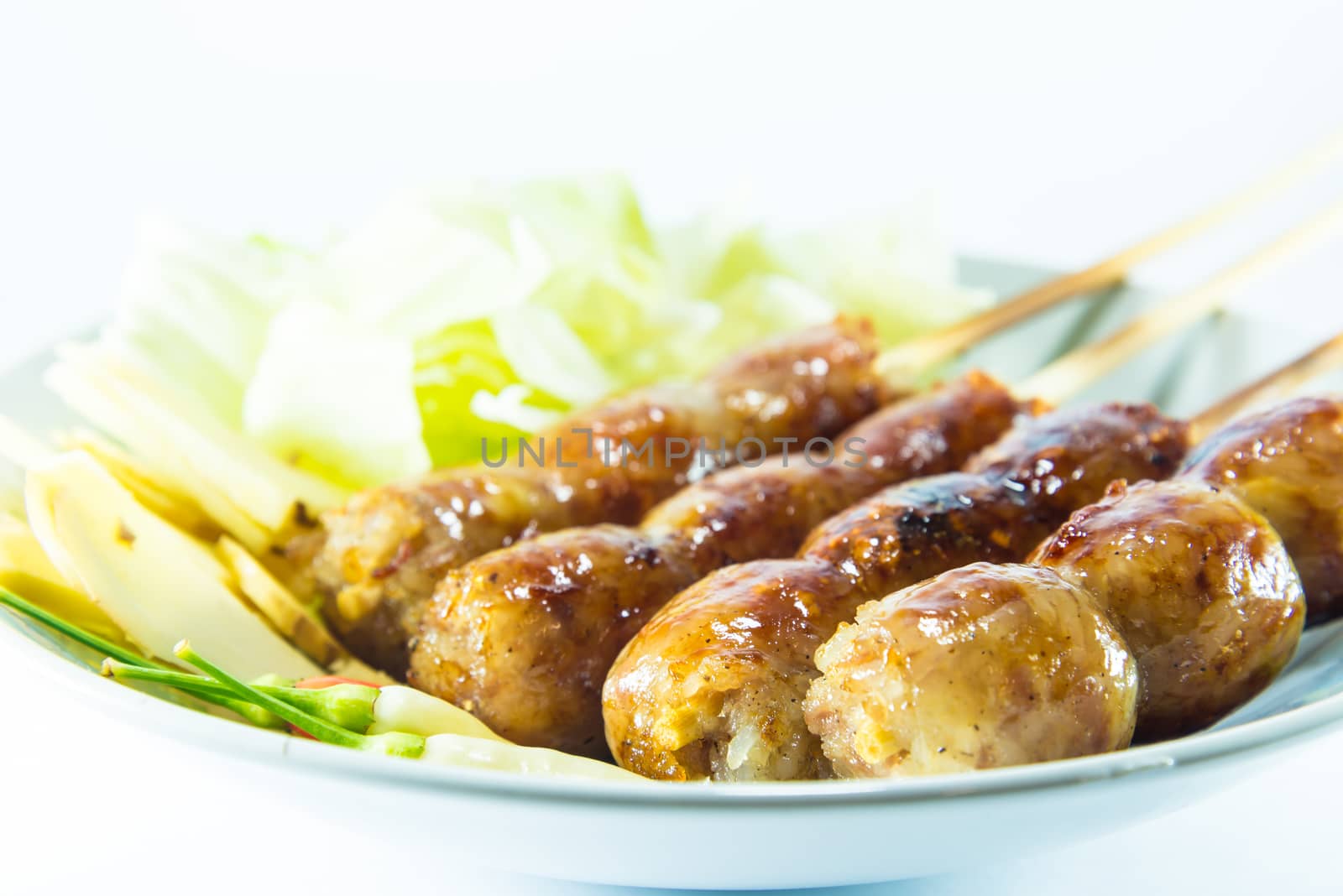 sausage on white background, Thai food