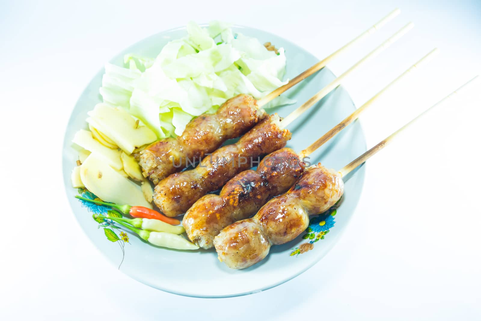 sausage on white background, Thai food