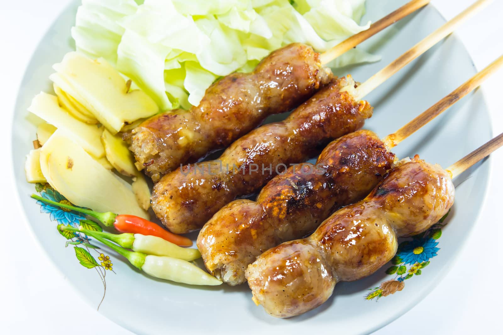 sausage on white background, Thai food